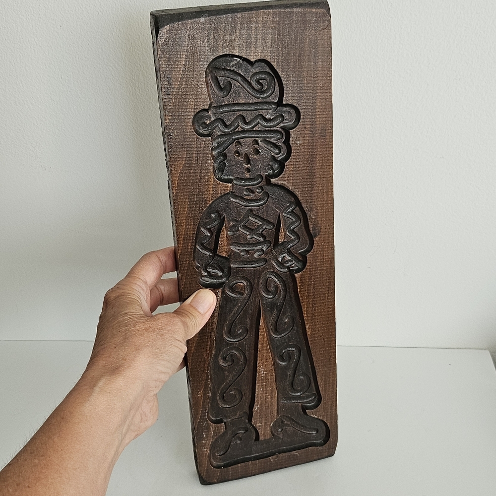 Carved Wood Springerle Dutch Cookie Mold Folk Art Speculaas Wall Plaque